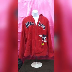 Red Mickey Zip Up Hooded Sweater